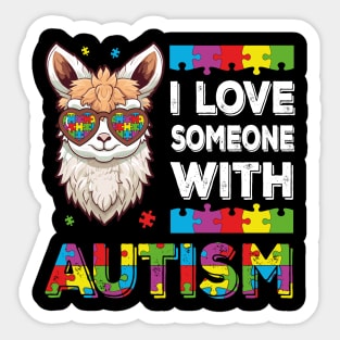 I Love Someone With Autism Funny Autism Awareness Llama Puzzle Sticker